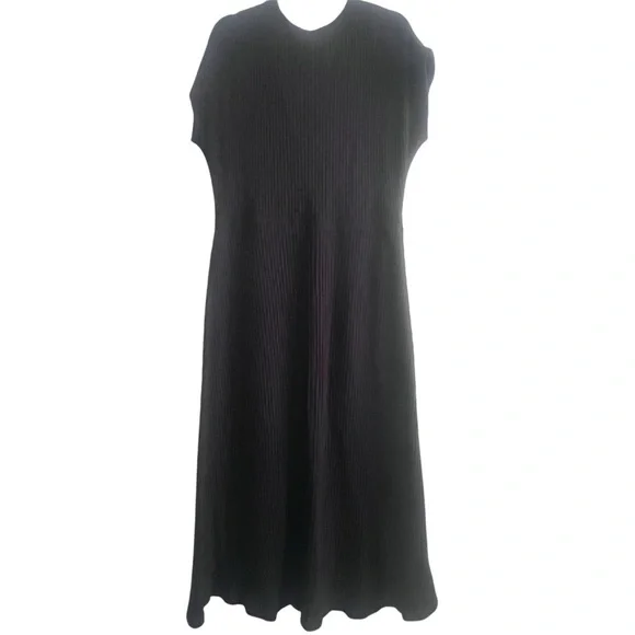 Everlane The Rib-Knit Cap-Sleeve Midi Dress Size L Black EUC - Picture 8 of 16